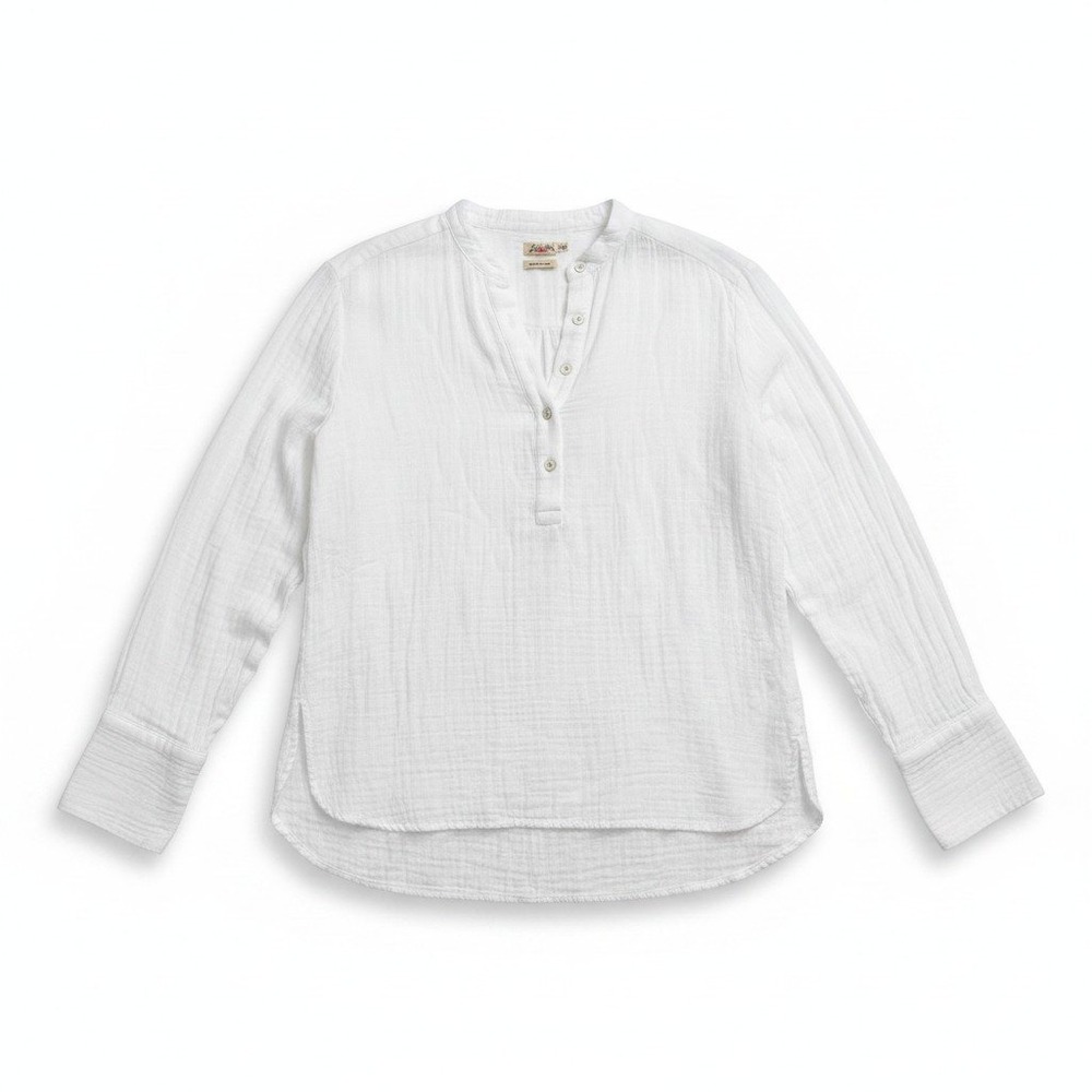 Faherty White Organic Cotton Gauze Willa Blouse Long Sleeve Henley XS